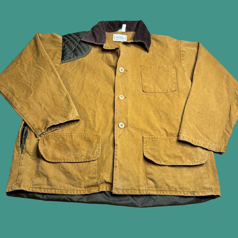 Vintage SafTbak Canvas Jacket Brown XL Hunting Field Water Repellent Corduroy